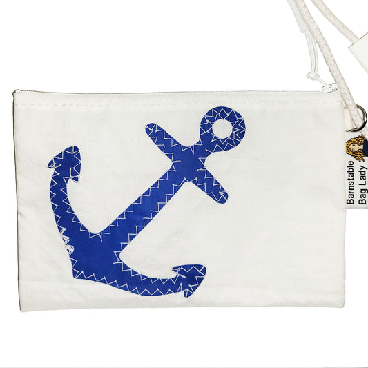 Sailcloth Wristlet - Blue Anchor 1