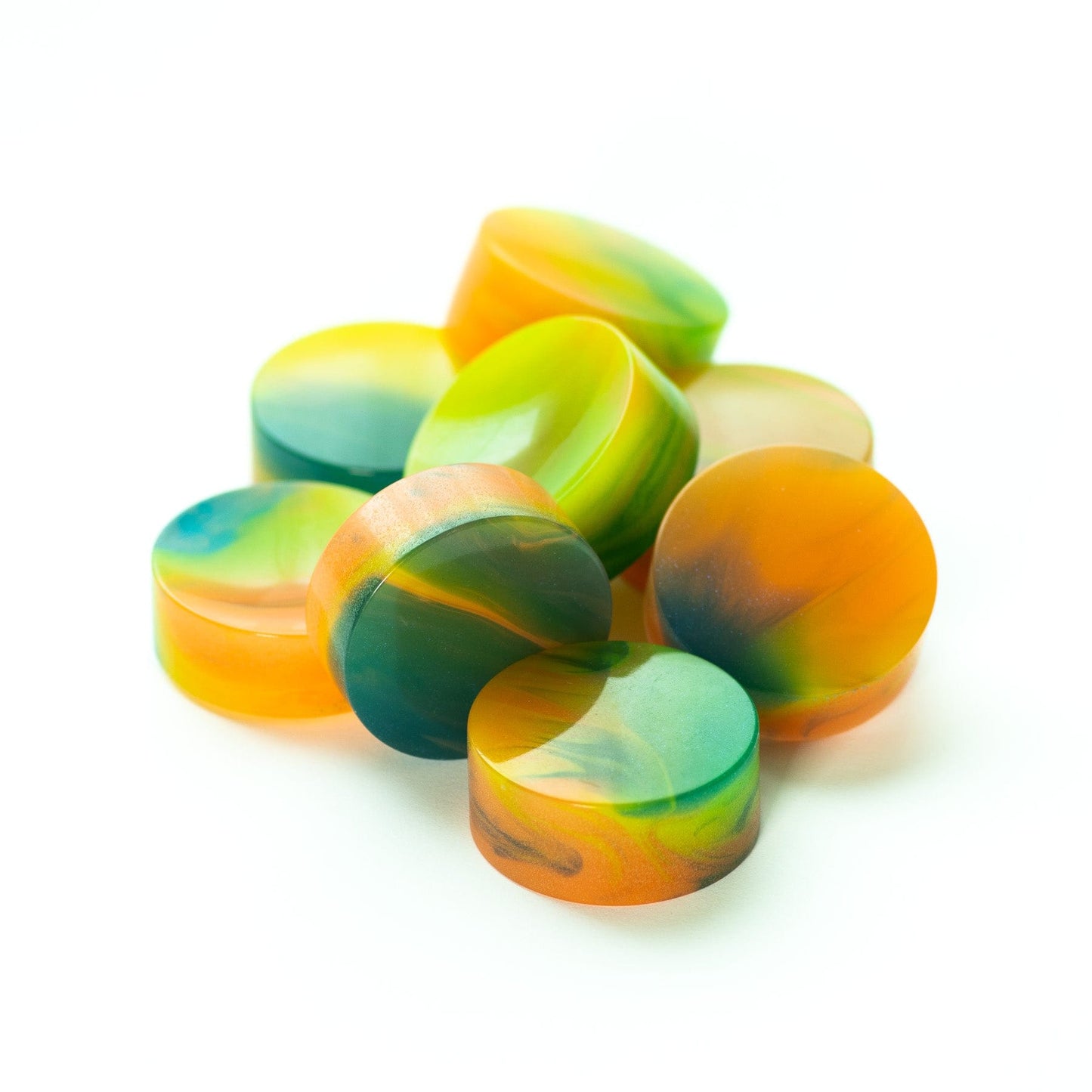 Bowlerite Worry Stone - Trixie (fluorescent yellow/tangering/green/blue)