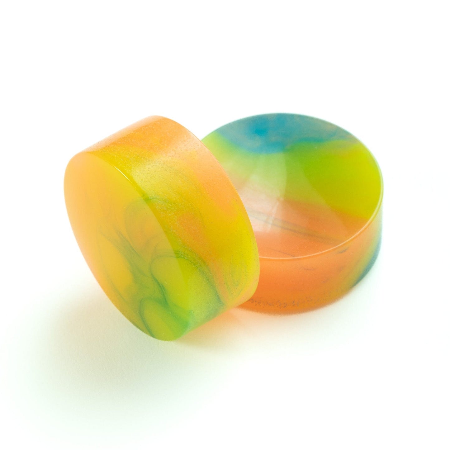 Bowlerite Worry Stone - Trixie (fluorescent yellow/tangering/green/blue)