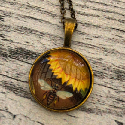Postage Stamp Necklace - 1987 Bulgaria Yellow Bee