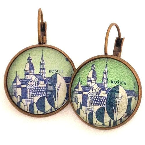 Postage Stamp Earrings - 1965 Czechoslovakia Kosice