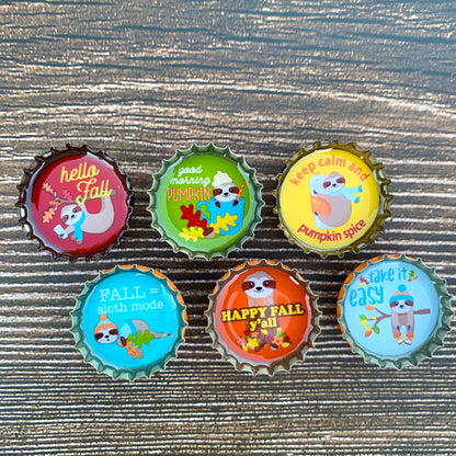 Bottle Cap Magnets - Fall Sloths