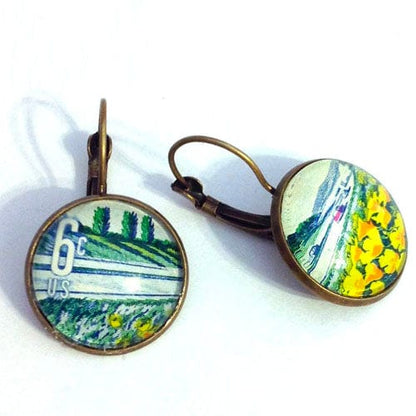 Postage Stamp Earrings - 1969 USA Plant For More Beautiful Highways