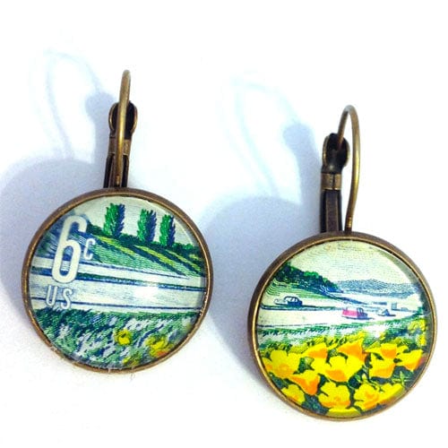 Postage Stamp Earrings - 1969 USA Plant For More Beautiful Highways