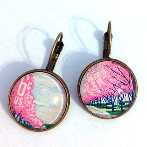 Postage Stamp Earrings - 1969 USA Plant For More Beautiful Streets