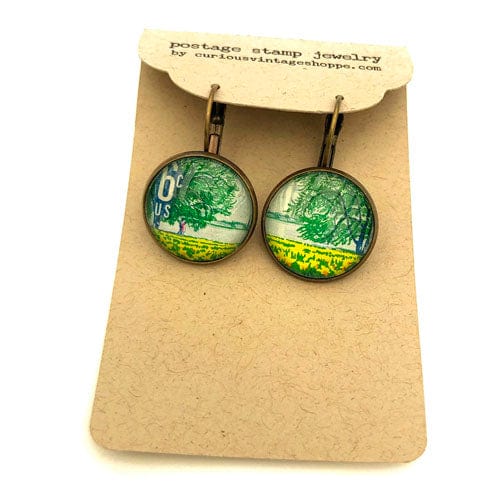 Postage Stamp Earrings - 1969 USA Plant For More Beautiful Parks