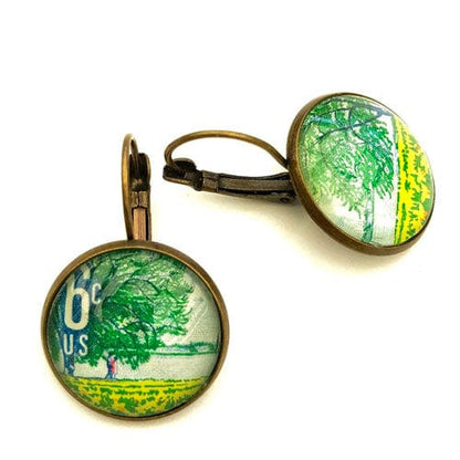 Postage Stamp Earrings - 1969 USA Plant For More Beautiful Parks