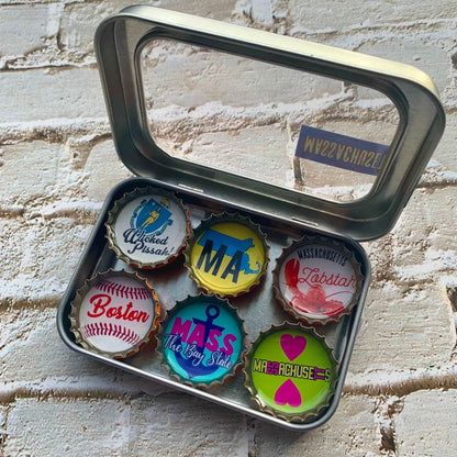 Bottle Cap Magnets - Massachusetts