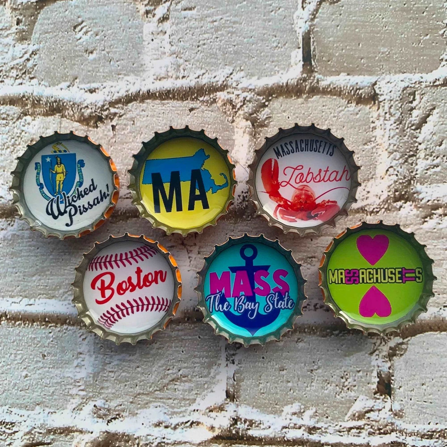 Bottle Cap Magnets - Massachusetts