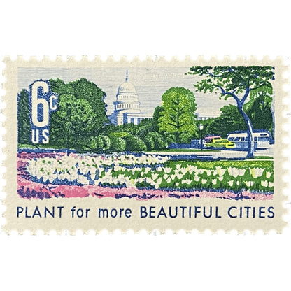 Postage Stamp Earrings - 1969 USA Plant For More Beautiful Cities