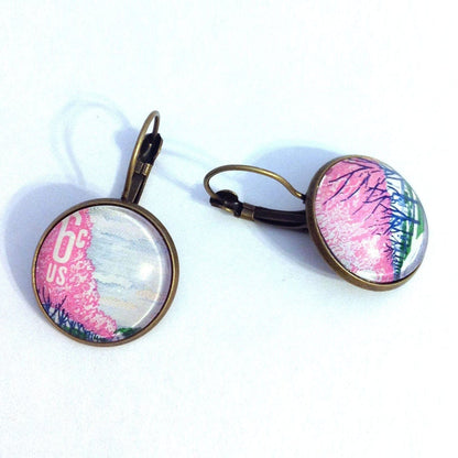 Postage Stamp Earrings - 1969 USA Plant For More Beautiful Streets
