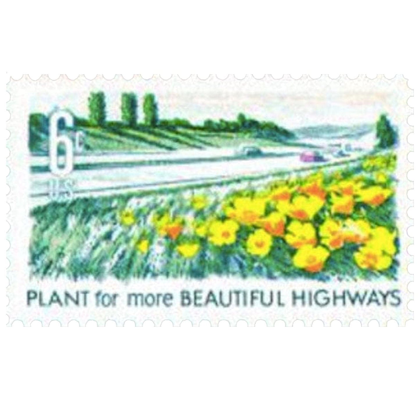 Postage Stamp Earrings - 1969 USA Plant For More Beautiful Highways