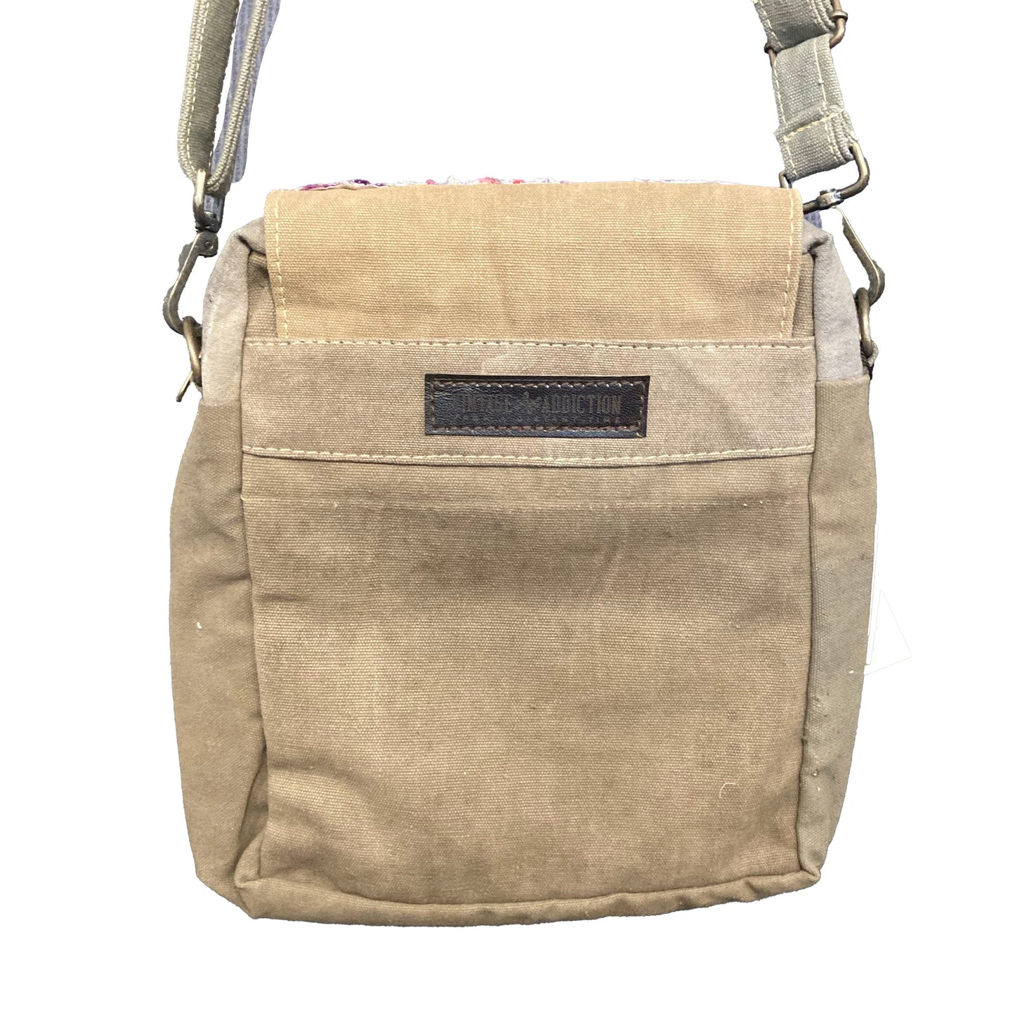 Military Tent Crossbody Bag with Vintage Fabric Trim