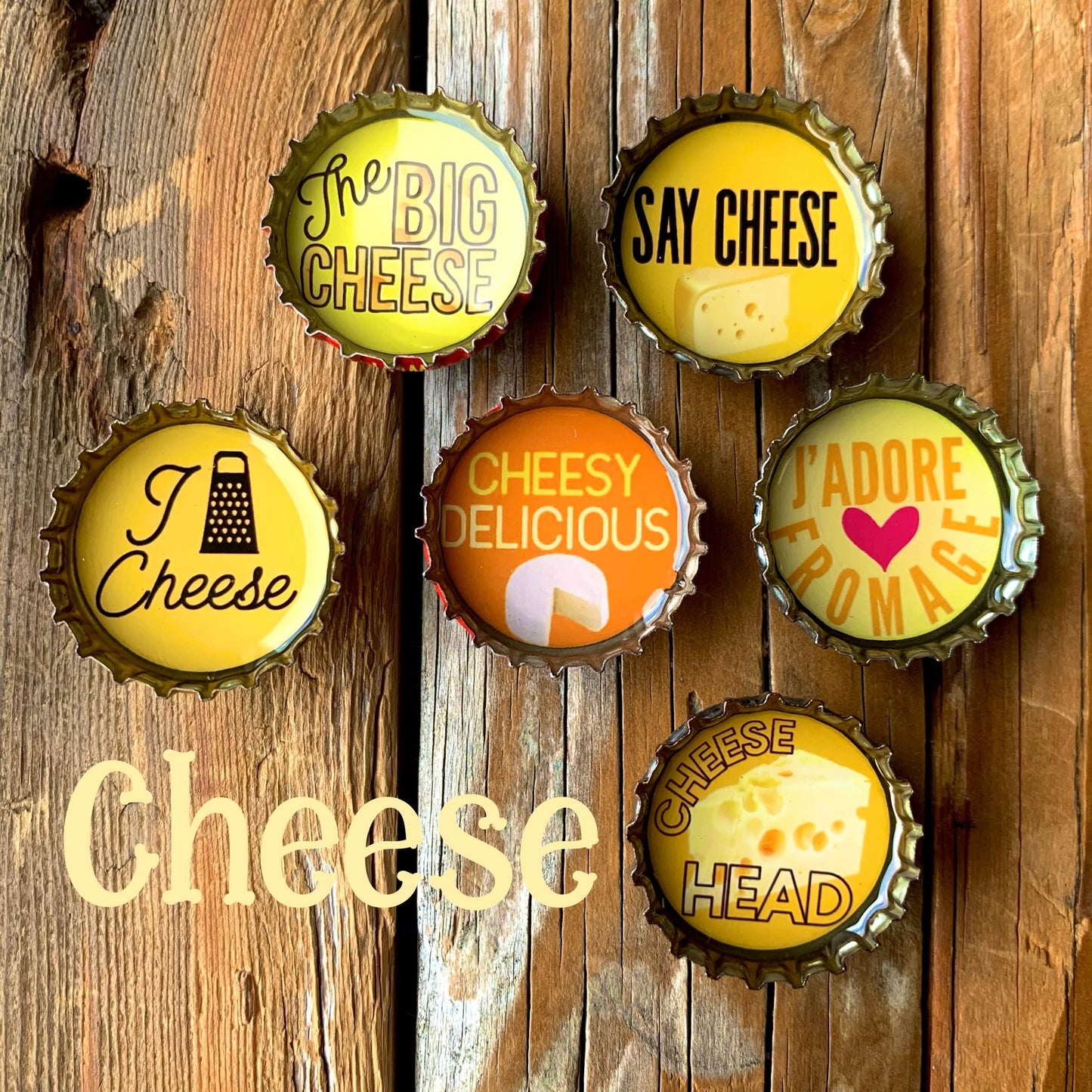 Bottle Cap Magnets - Cheese