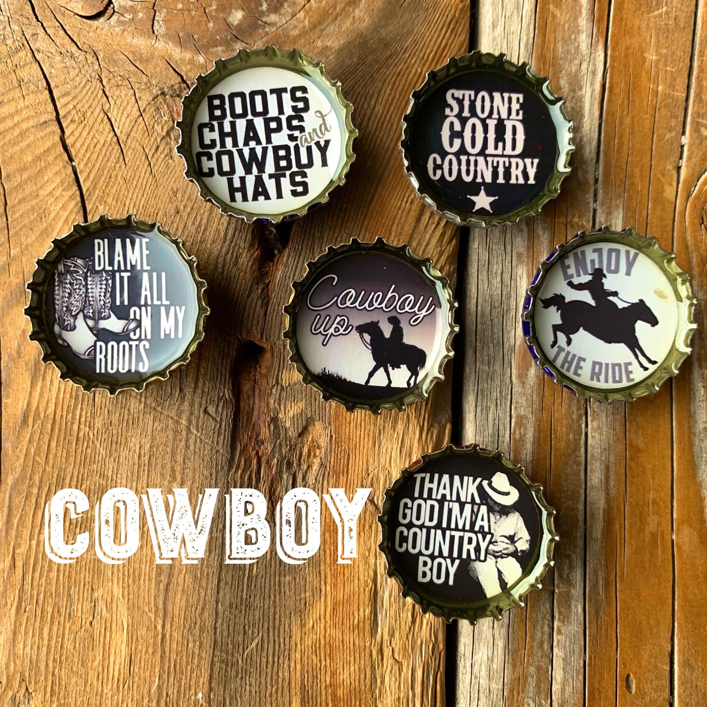 Bottle Cap Magnets - Cowboy