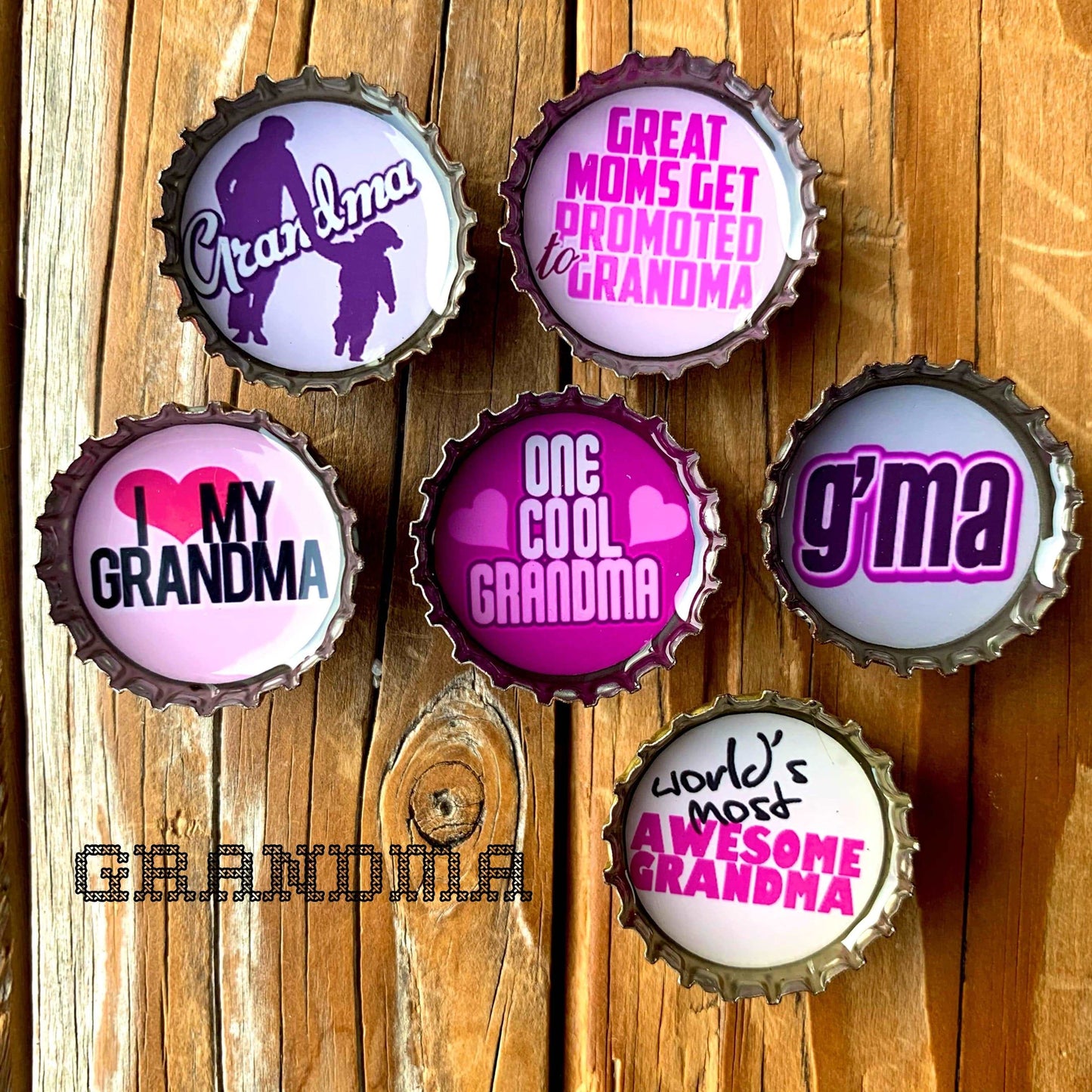 Bottle Cap Magnets - Grandma