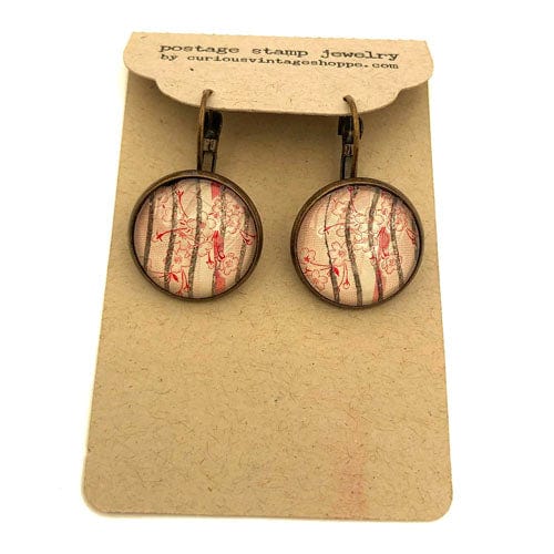 Postage Stamp Earrings - 1960 USA Cherry Blossom
