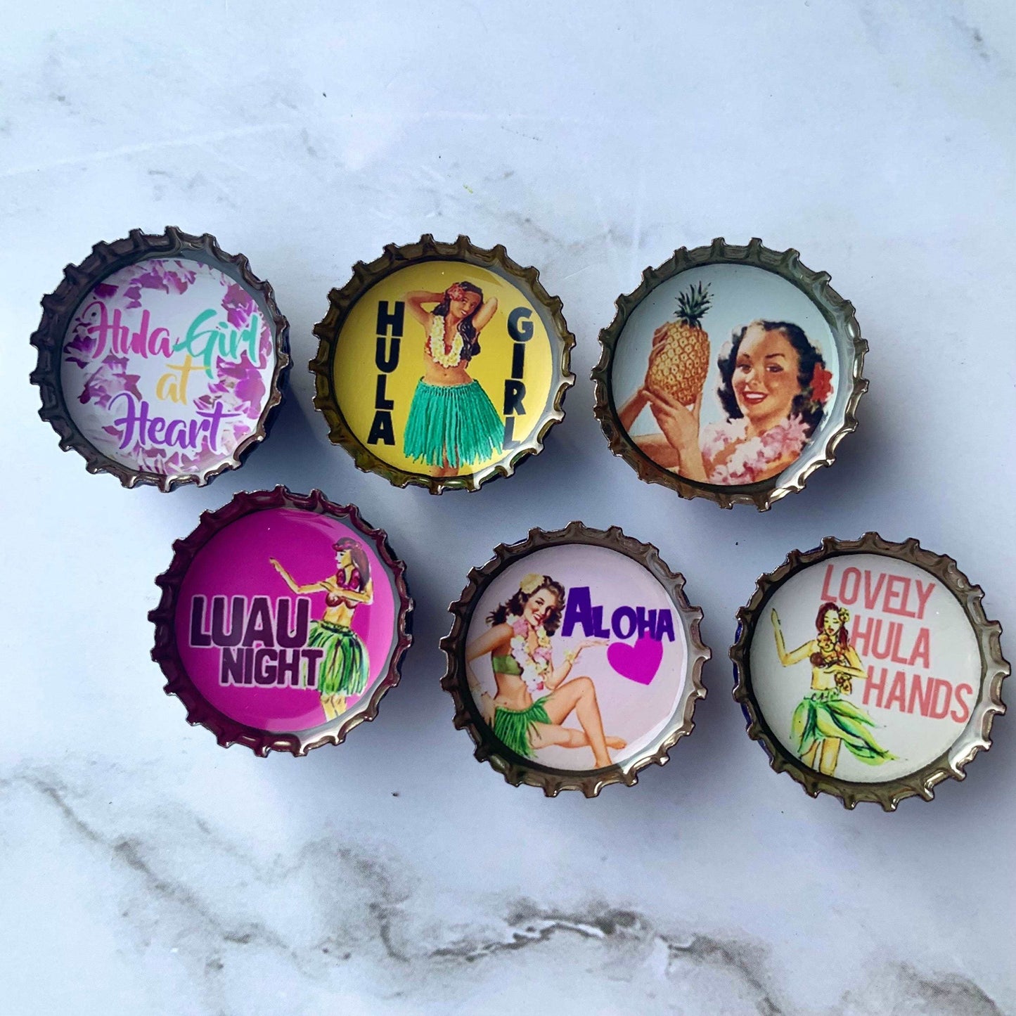 Bottle Cap Magnets - Hula Girl