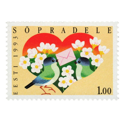 Postage Stamp Earrings - 1993 Estonia Love Bird Estonia
