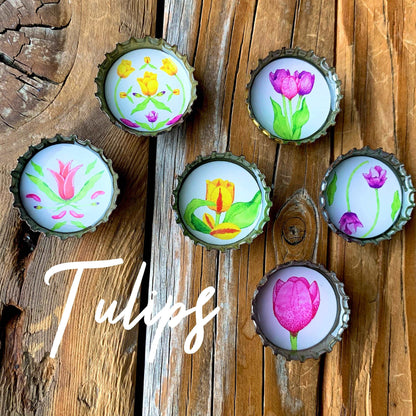 Bottle Cap Magnets - Tulips