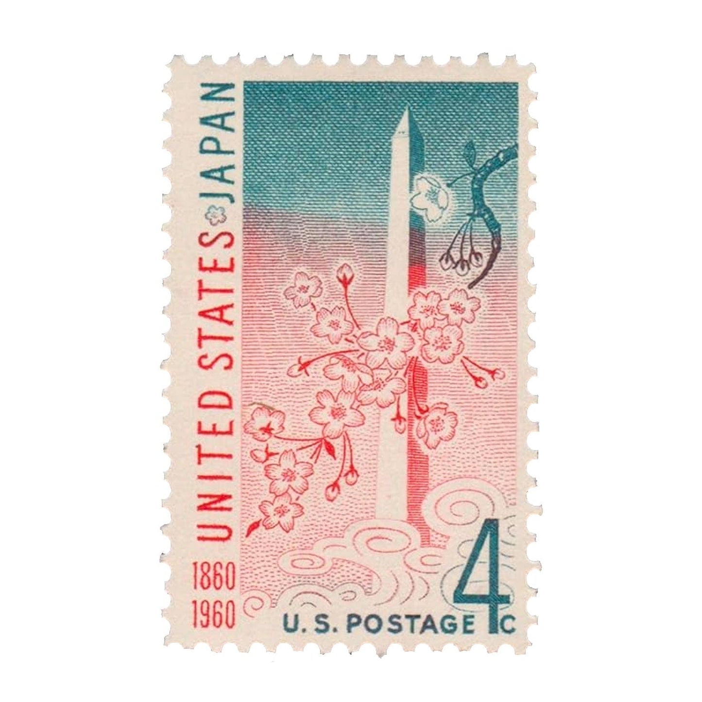 Postage Stamp Necklace - 1960 USA Cherry Blossom