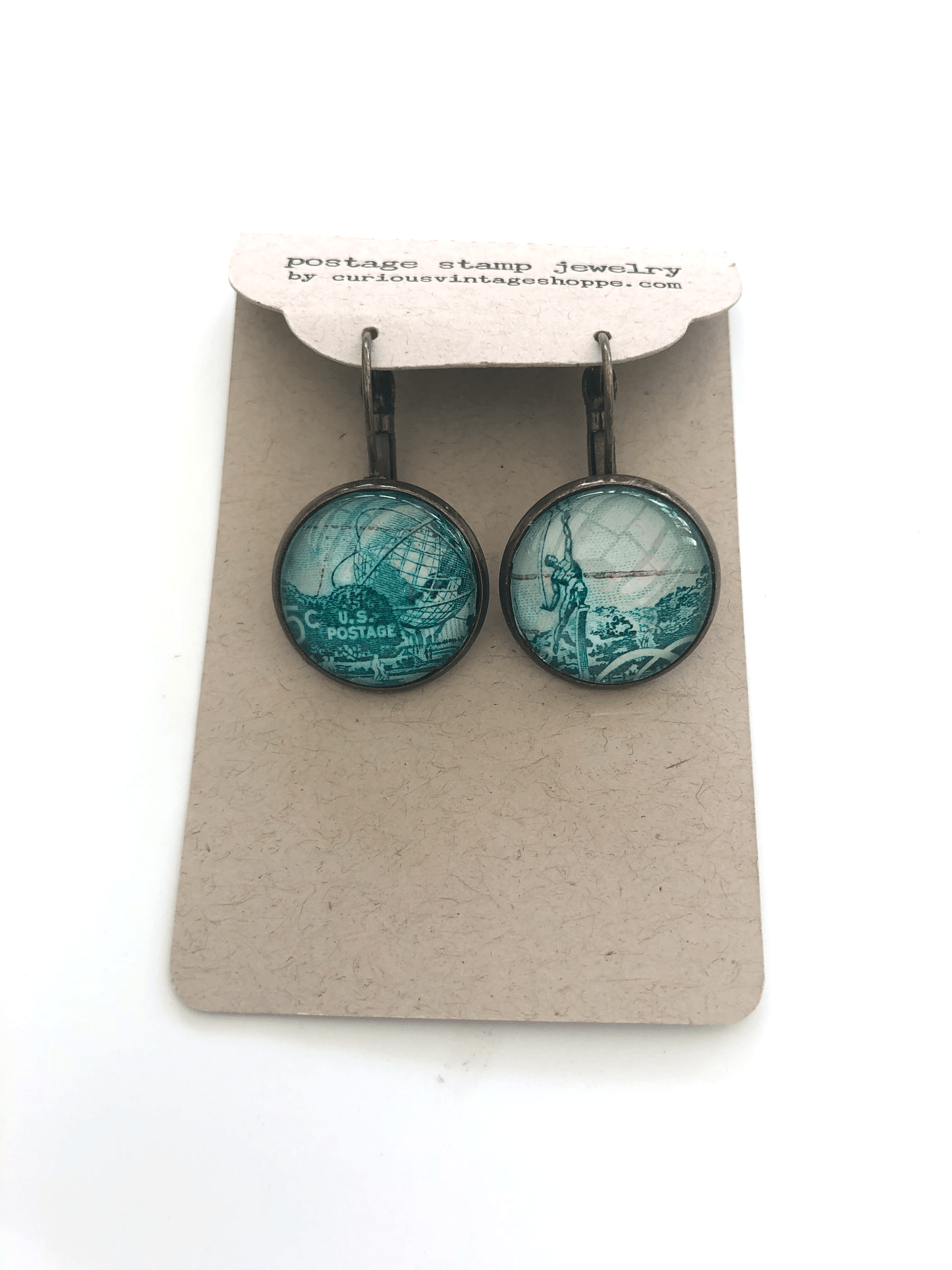 Postage Stamp Earrings - 1964 USA New York World's Fair