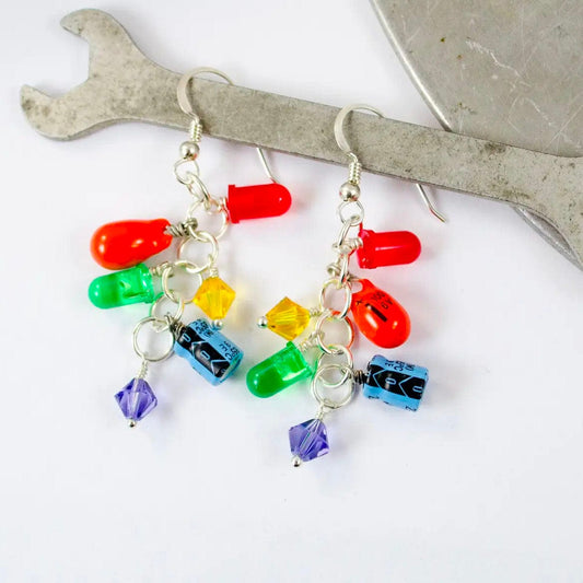 Electronic Component Rainbow Cluster Earrings