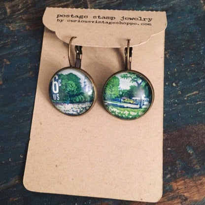 Postage Stamp Earrings - 1969 USA Plant For More Beautiful Cities