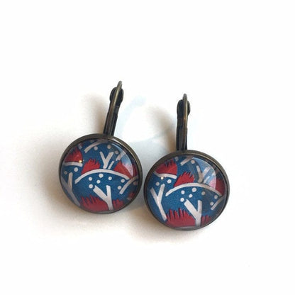 Postage Stamp Earrings - 1982 UK Textile Cherry Orchard by Paul Nash