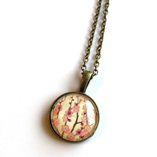 Postage Stamp Necklace - 2014 Japan Cherry Blossom Stamp