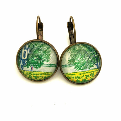 Postage Stamp Earrings - 1969 USA Plant For More Beautiful Parks