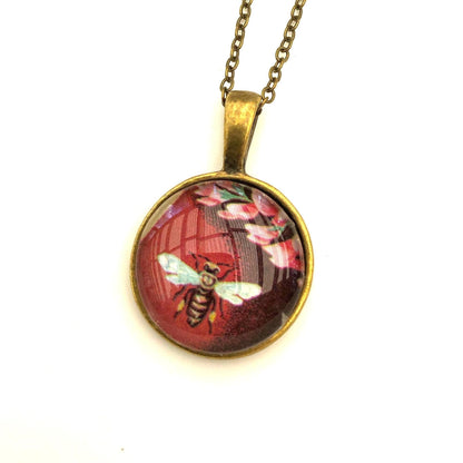 Postage Stamp Necklace - 1987 Bulgaria Red Bee